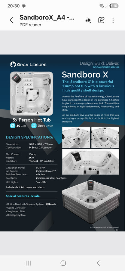 4 person HOT TUB SPA, only 2kw power draw(normal plug) delivery and installation included